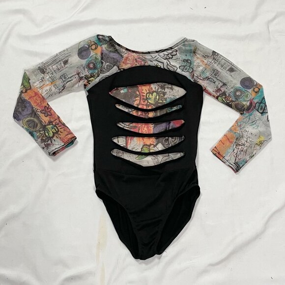Y2K Grungy Abstract Bodysuit with Open Back Size Small - Picture 2 of 4